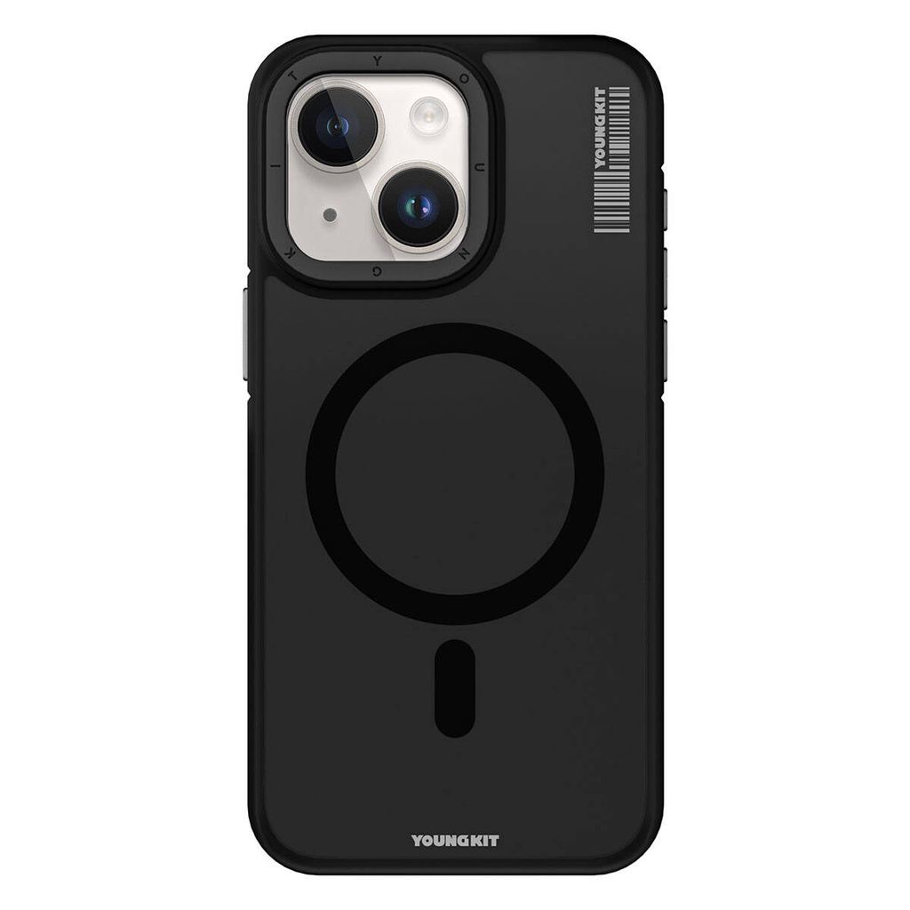 [RNZ-TA96991] Apple iPhone 15 Plus Uyumlu Kılıf M-safe Şarj Özellikli Youngkit Rock Sand Serisi Kapak (Siyah)