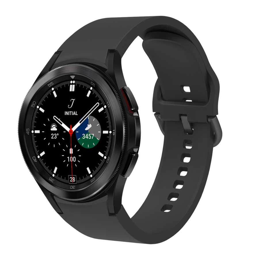 [RNZ-TA59220] Samsung Galaxy Watch 4 40mm Uyumlu Kordon Silikon Spor Görünümlü Esnek Yumuşak KRD-50 Kayış (Siyah)