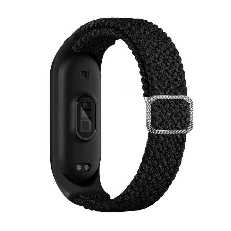 [RNZ-TA58869] Xiaomi Mi Band 5 Uyumlu Kordon Örgü İşlemeli Yumuşak Hasır KRD-49 Kayış (Siyah)