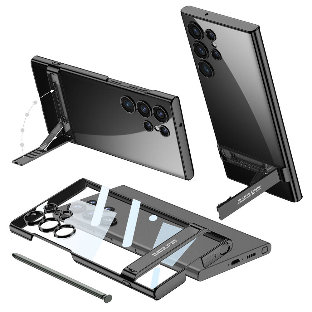 [RNZ-TA98110] Samsung Galaxy S24 Ultra Uyumlu Kılıf Zore Kamera Korumalı Şeffaf Dikey Standlı Ays Kapak
