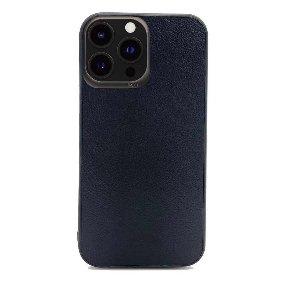 [RNZ-TA59847] Apple iPhone 13 Pro Uyumlu Kılıf ​Kajsa Luxe Collection Hakiki Deri Kapak (Siyah)