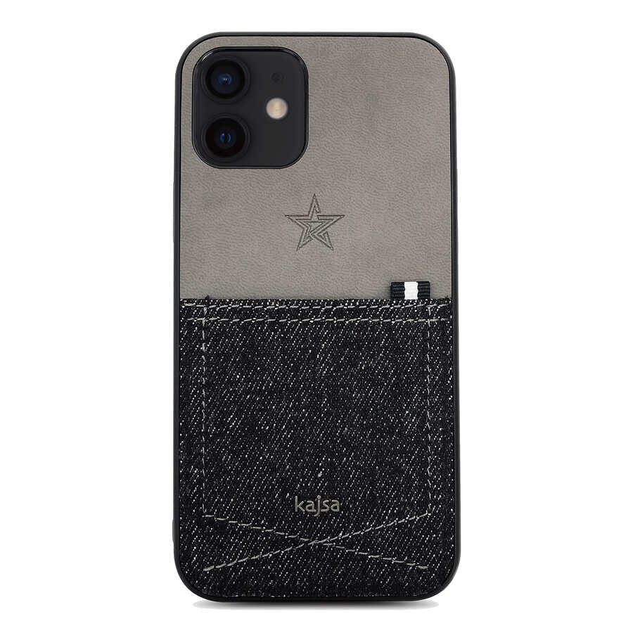 [RNZ-TA62093] Apple iPhone 12 Uyumlu Kılıf Kajsa Denim Kapak (Siyah)