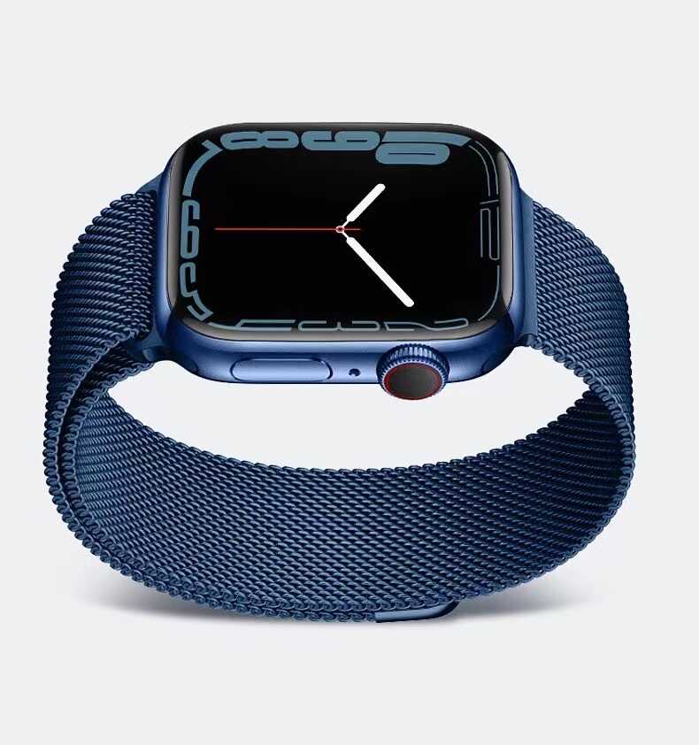 [RNZ-TA61117] Apple Watch 7 41mm Uyumlu Kordon Hasır Metal Mıknatıslı Örgü Zore KRD-01 Kayış (Mavi)