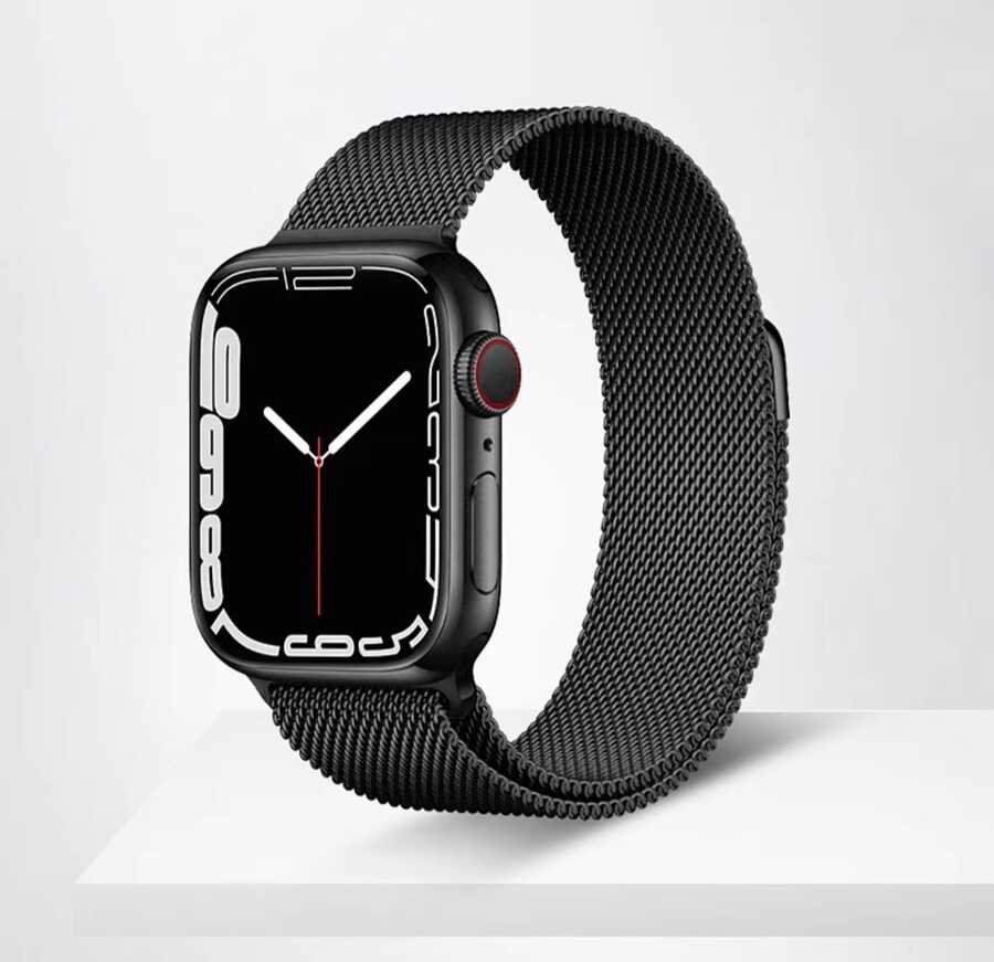 Apple Watch 7 41mm Uyumlu Kordon Hasır Metal Mıknatıslı Örgü Zore KRD-01 Kayış
