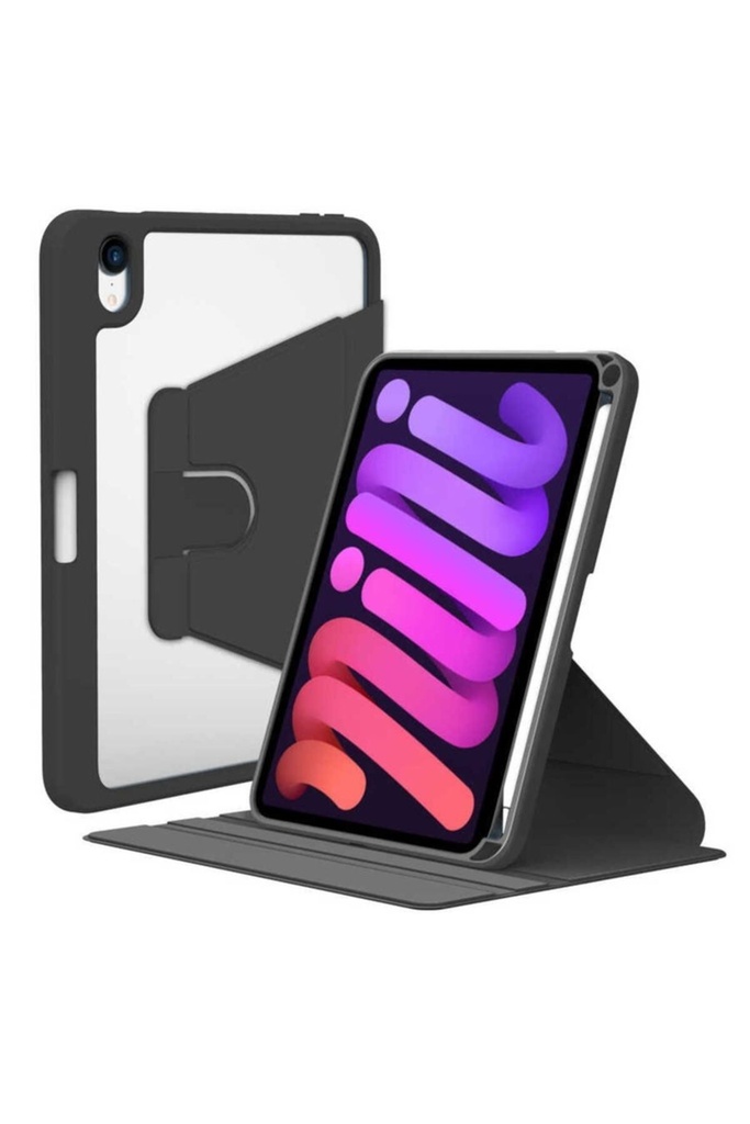[RNZ-TA61386] Apple iPad Mini 2021 (6.Nesil) Uyumlu Kılıf Zore Nayn Dönebilen Standlı Kılıf (Siyah)