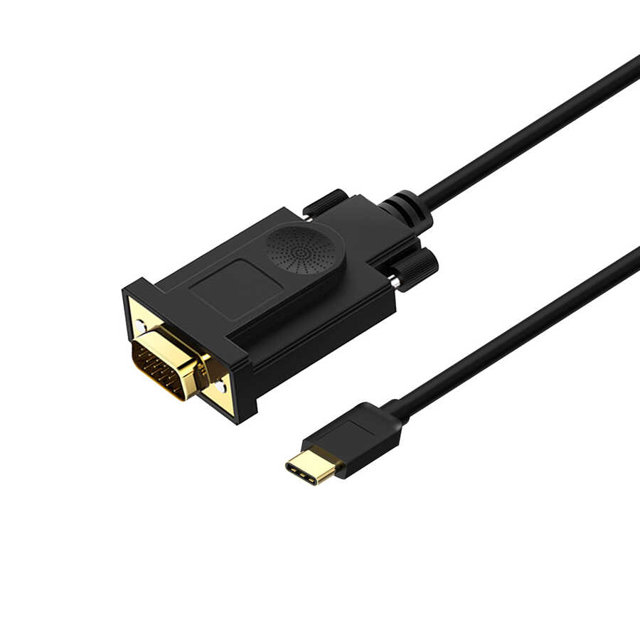 [RNZ-TA62066] Qgeem QG-UA17 Type-C to VGA Adaptörü Yüksek Çözünürlüklü Dönüştürücü Kablo 1080p 60Hz 1.8 metre