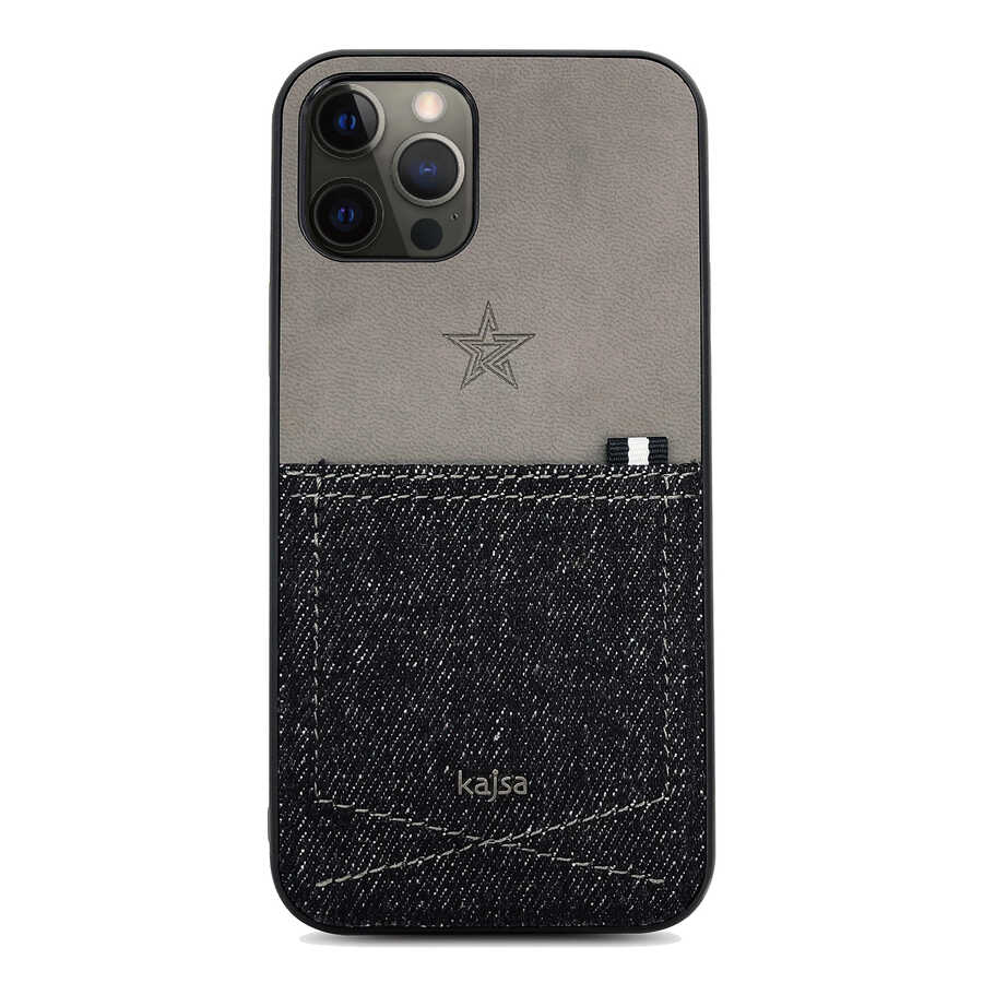 [RNZ-TA62100] Apple iPhone 12 Pro Max Uyumlu Kılıf Kajsa Denim Kapak (Siyah)