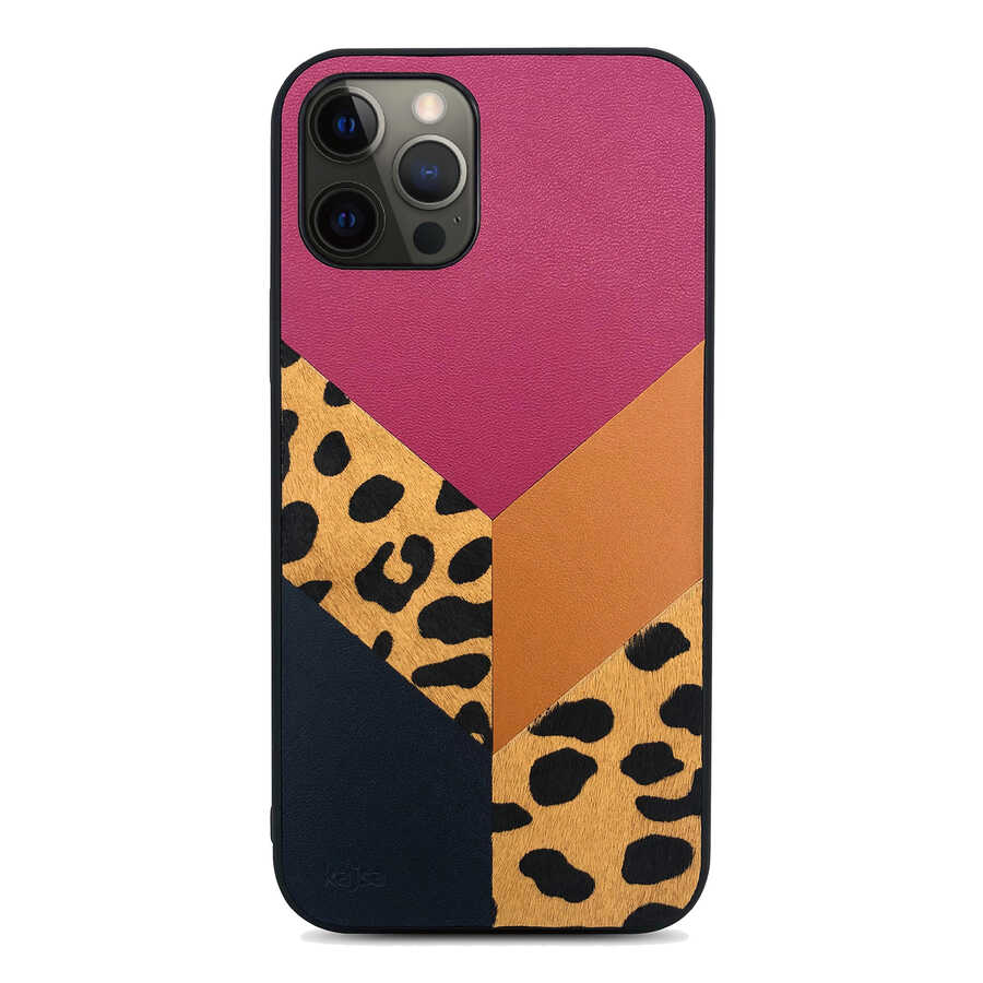 Apple iPhone 12 Pro Max Uyumlu Kılıf Kajsa Glamorous Serisi Leopard Combo Kapak