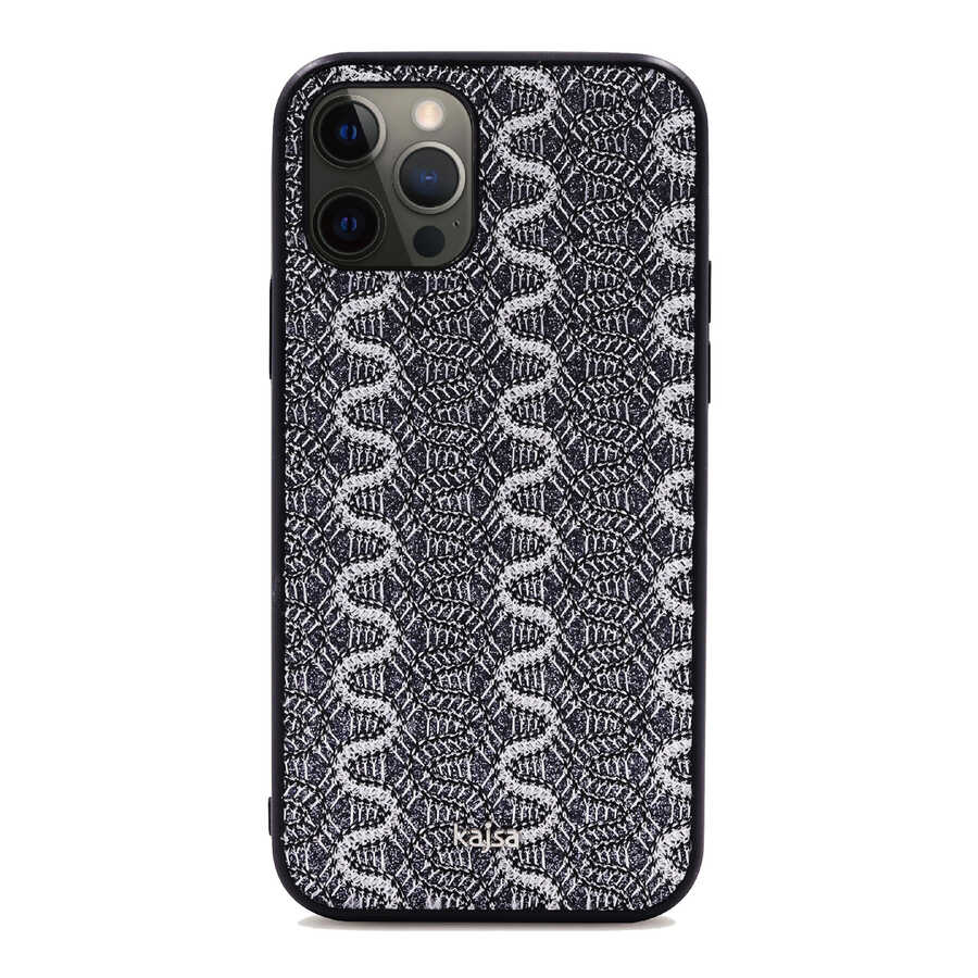 [RNZ-TA62122] Apple iPhone 12 Pro Max Uyumlu Kılıf Kajsa Glamorous Serisi Waterfall Pattern Kapak (Gri)