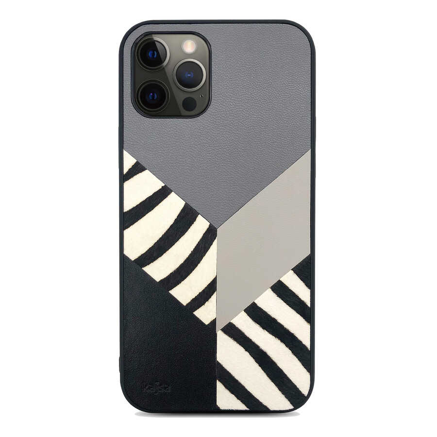 [RNZ-TA62134] Apple iPhone 12 Pro Max Uyumlu Kılıf Kajsa Glamorous Serisi Zebra Combo Kapak (Gri)