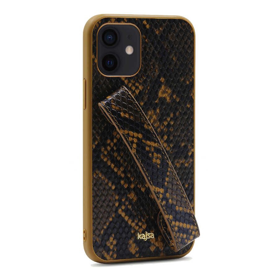 Apple iPhone 12 Uyumlu Kılıf Kajsa Glamorous Serisi Snake Handstrap Kapak