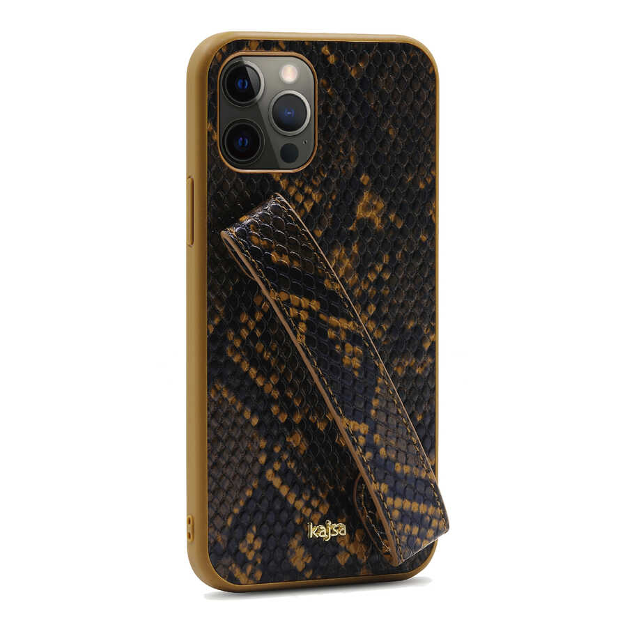 Apple iPhone 12 Pro Max Uyumlu Kılıf Kajsa Glamorous Serisi Snake Handstrap Kapak