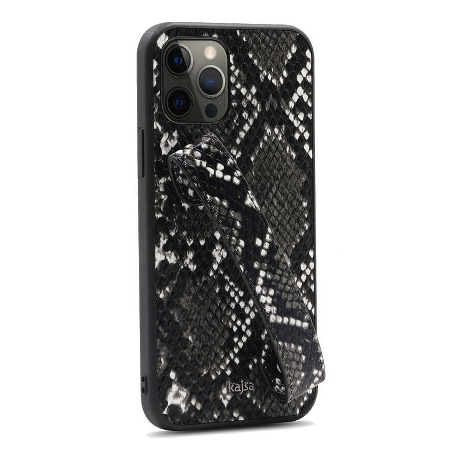 [RNZ-TA62151] Apple iPhone 12 Pro Max Uyumlu Kılıf Kajsa Glamorous Serisi Snake Handstrap Kapak (Siyah)