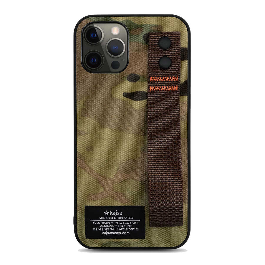 [RNZ-TA62164] Apple iPhone 12 Pro Max Uyumlu Kılıf Kajsa Cordura Serisi Military Kapak (Kahverengi)