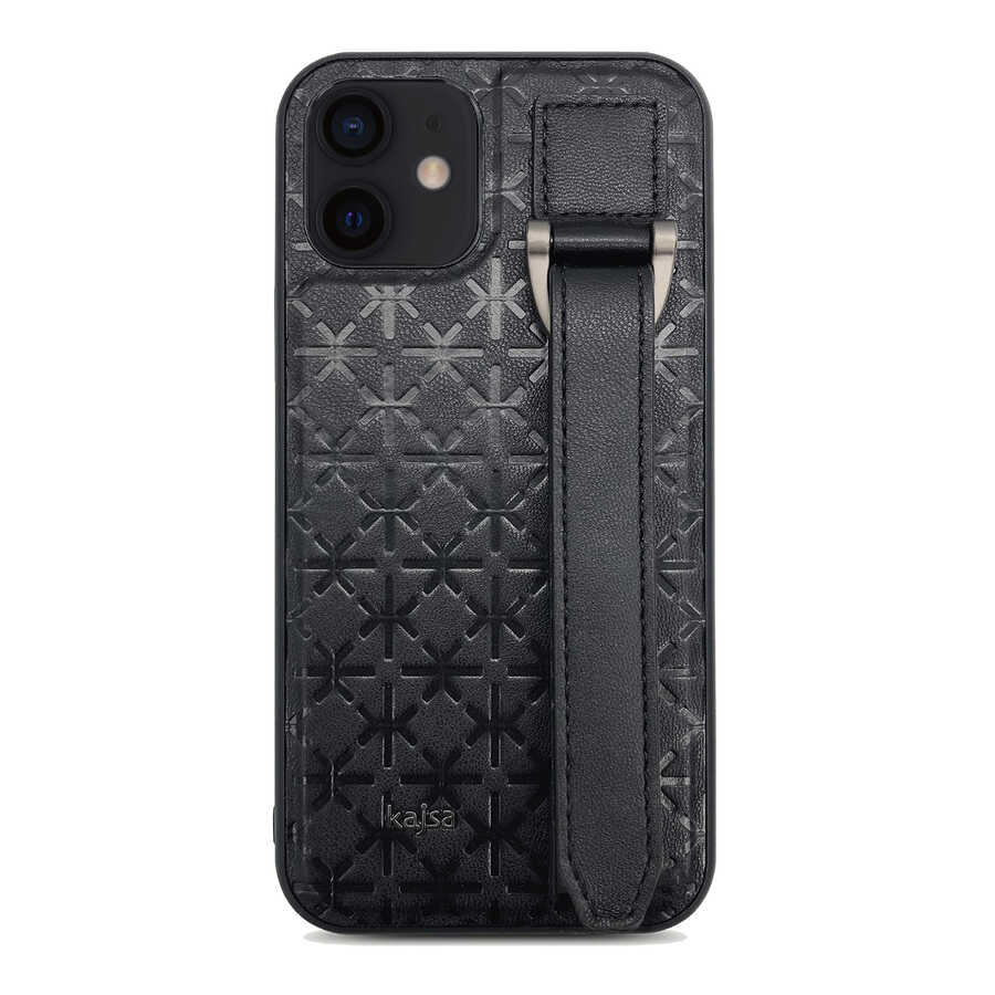 [RNZ-TA62169] Apple iPhone 12 Uyumlu Kılıf Kajsa Neo Clasic Serisi Mono K Strap Kapak (Siyah)