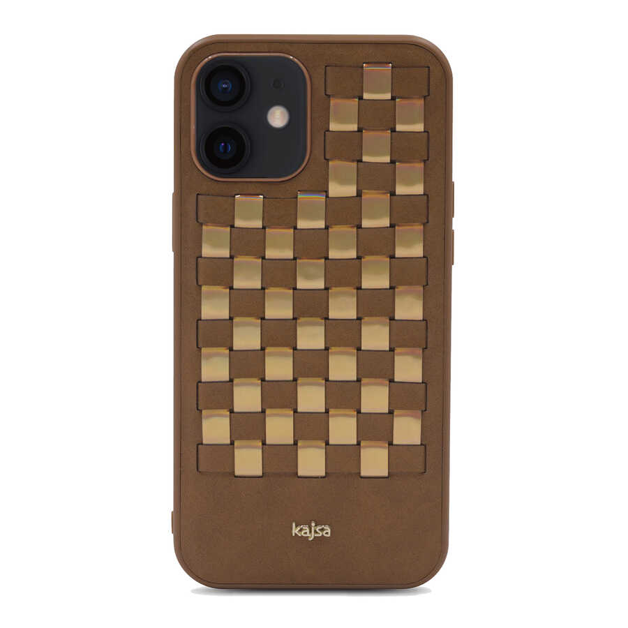 Apple iPhone 12 Uyumlu Kılıf Kajsa Preppie Serisi Spotlight Woven Kapak