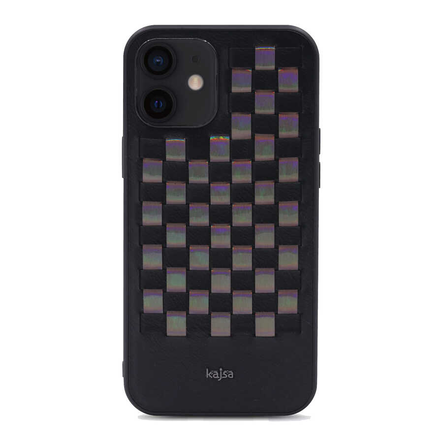 [RNZ-TA62197] Apple iPhone 12 Uyumlu Kılıf Kajsa Preppie Serisi Spotlight Woven Kapak (Siyah)