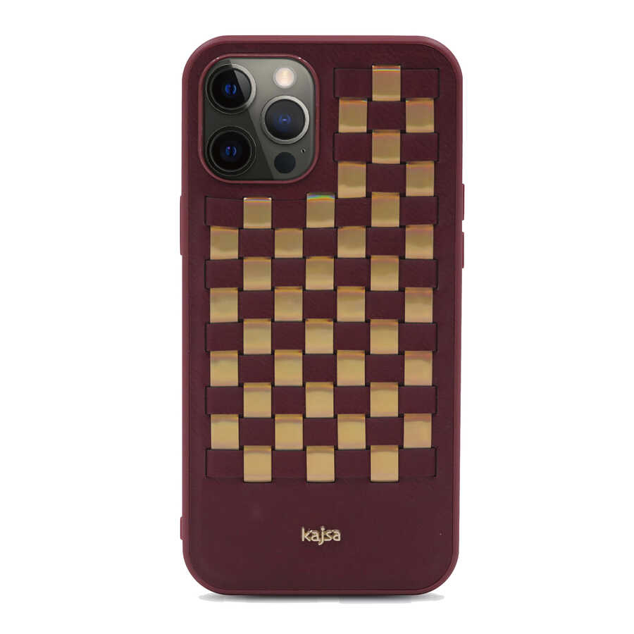Apple iPhone 12 Pro Max Uyumlu Kılıf Kajsa Preppie Serisi Spotlight Woven Kapak