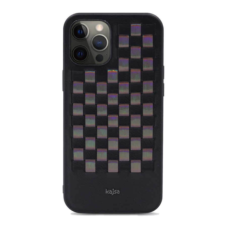 [RNZ-TA62209] Apple iPhone 12 Pro Max Uyumlu Kılıf Kajsa Preppie Serisi Spotlight Woven Kapak (Siyah)
