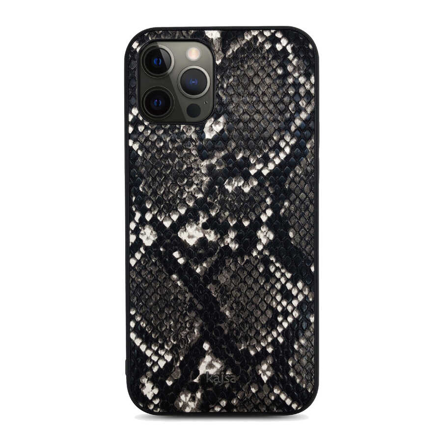 [RNZ-TA62249] Apple iPhone 12 Pro Max Uyumlu Kılıf Kajsa Glamorous Serisi Snake Pattern Kapak (Siyah)