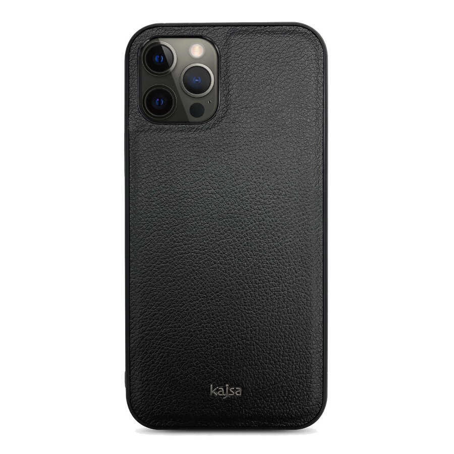[RNZ-TA62341] Apple iPhone 12 Pro Max Uyumlu Kılıf ​Kajsa Luxe Collection Hakiki Deri Kapak (Siyah)