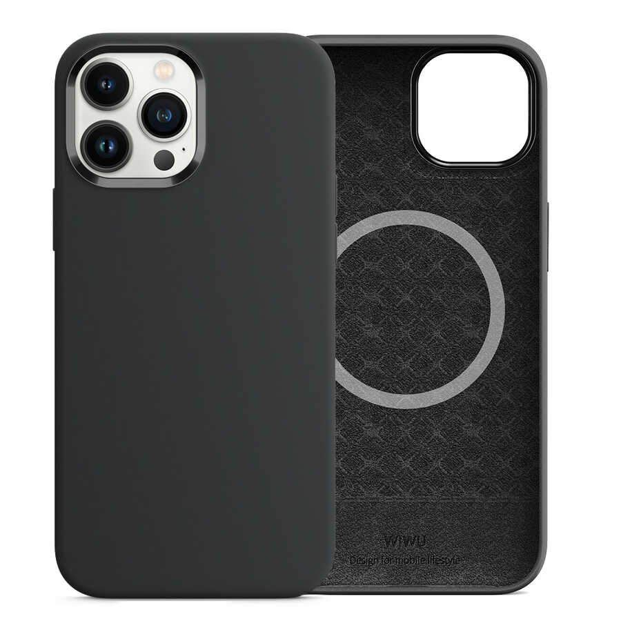 [RNZ-TA62777] Apple iPhone 13 Pro Uyumlu Kılıf Wiwu M-safe Magnetic Silikon Kapak (Siyah)