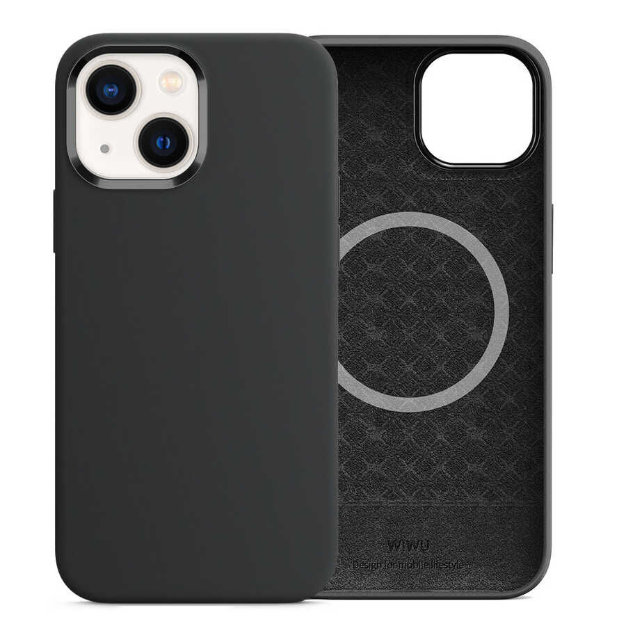 [RNZ-TA62764] Apple iPhone 13 Uyumlu Kılıf Wiwu M-safe Magnetic Silikon Kapak (Siyah)