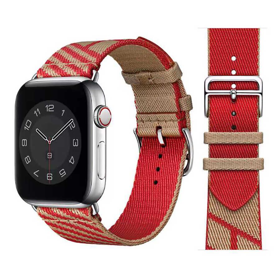 Apple Watch 40mm Uyumlu Kordon Kumaş Renkli Metal Klipsli KRD-51 Hasır Kayış