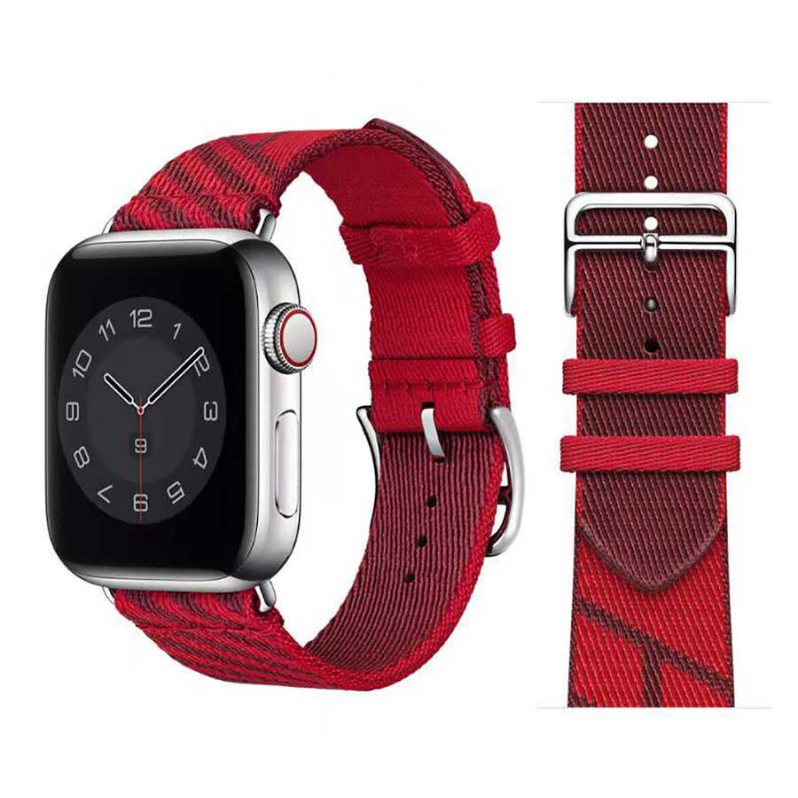 Apple Watch 40mm Uyumlu Kordon Kumaş Renkli Metal Klipsli KRD-51 Hasır Kayış