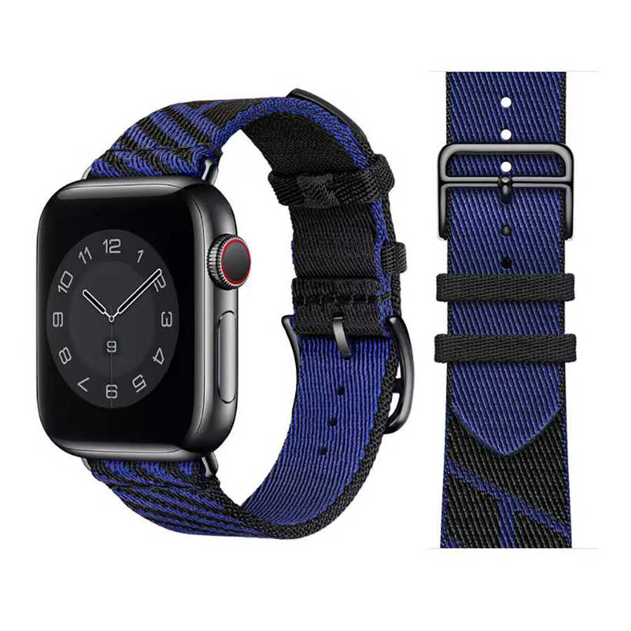 Apple Watch 40mm Uyumlu Kordon Kumaş Renkli Metal Klipsli KRD-51 Hasır Kayış