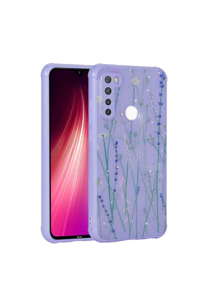 Xiaomi Redmi Note 8 Uyumlu Kılıf Simli Desenli Kamera Korumalı Parlak Zore Popy Kapak