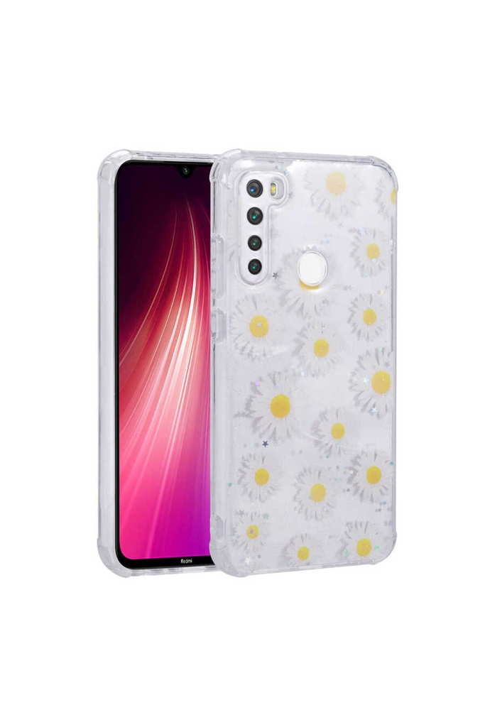 Xiaomi Redmi Note 8 Uyumlu Kılıf Simli Desenli Kamera Korumalı Parlak Zore Popy Kapak