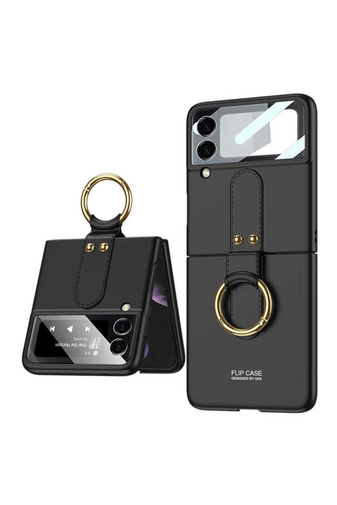 [RNZ-TA63754] Samsung Galaxy Z Flip 3 Uyumlu Kılıf Zore Flip Ring Kıpta Kapak (Siyah)