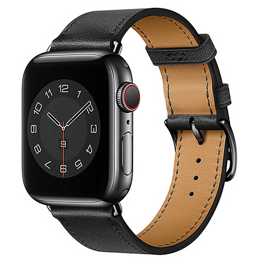 [RNZ-TA63776] Apple Watch 42mm Uyumlu Wiwu Attleage Watchband Hakiki Deri Kordon (Siyah)