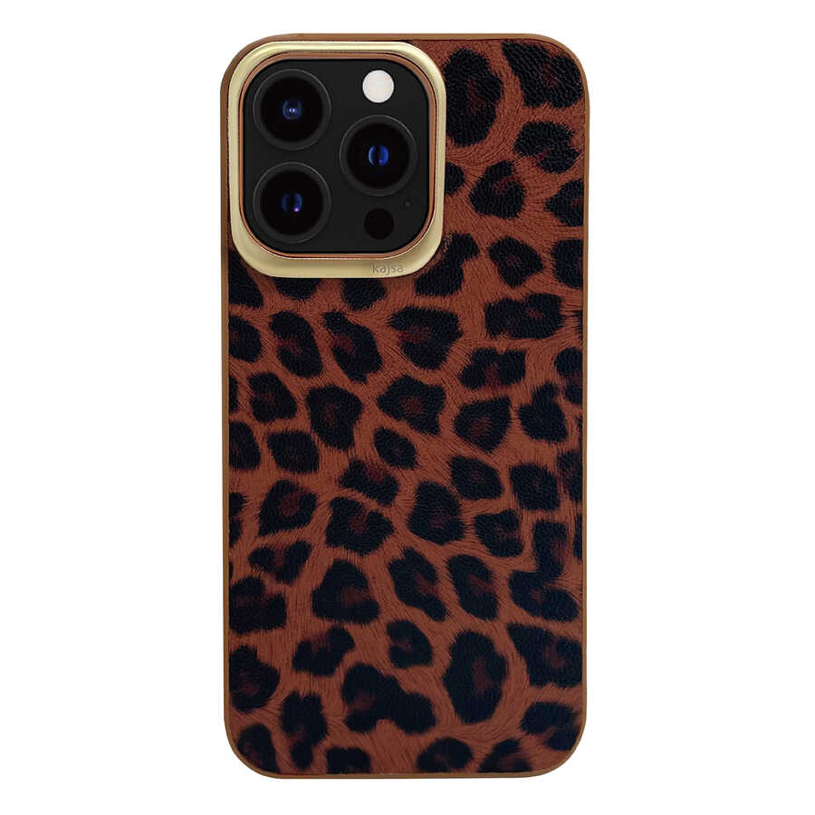 [RNZ-TA64207] Apple iPhone 13 Pro Max Uyumlu Kılıf Kajsa Glamorous Serisi Leopard Combo Kapak (Kahverengi)