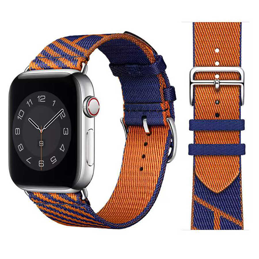 Apple Watch 7 45mm Uyumlu Kordon Kumaş Renkli Metal Klipsli KRD-51 Hasır Kayış