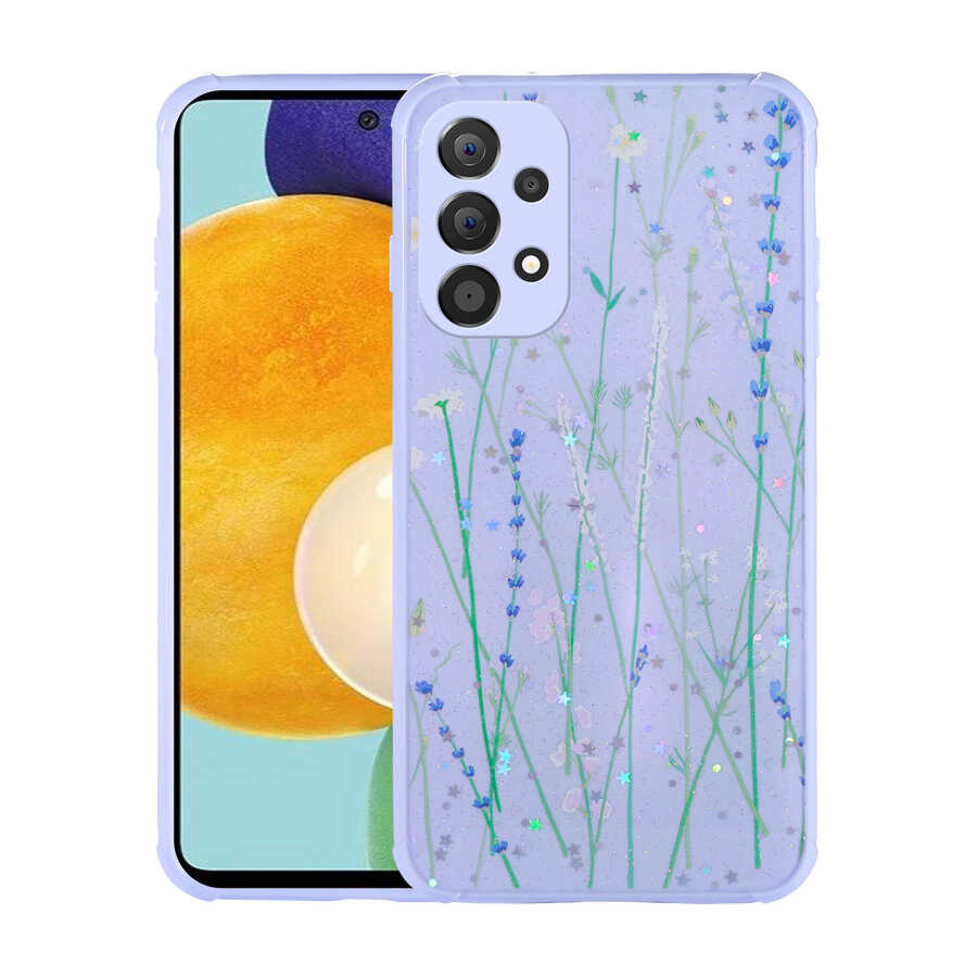Samsung Galaxy A32 4G Uyumlu Kılıf Simli Desenli Kamera Korumalı Parlak Zore Popy Kapak