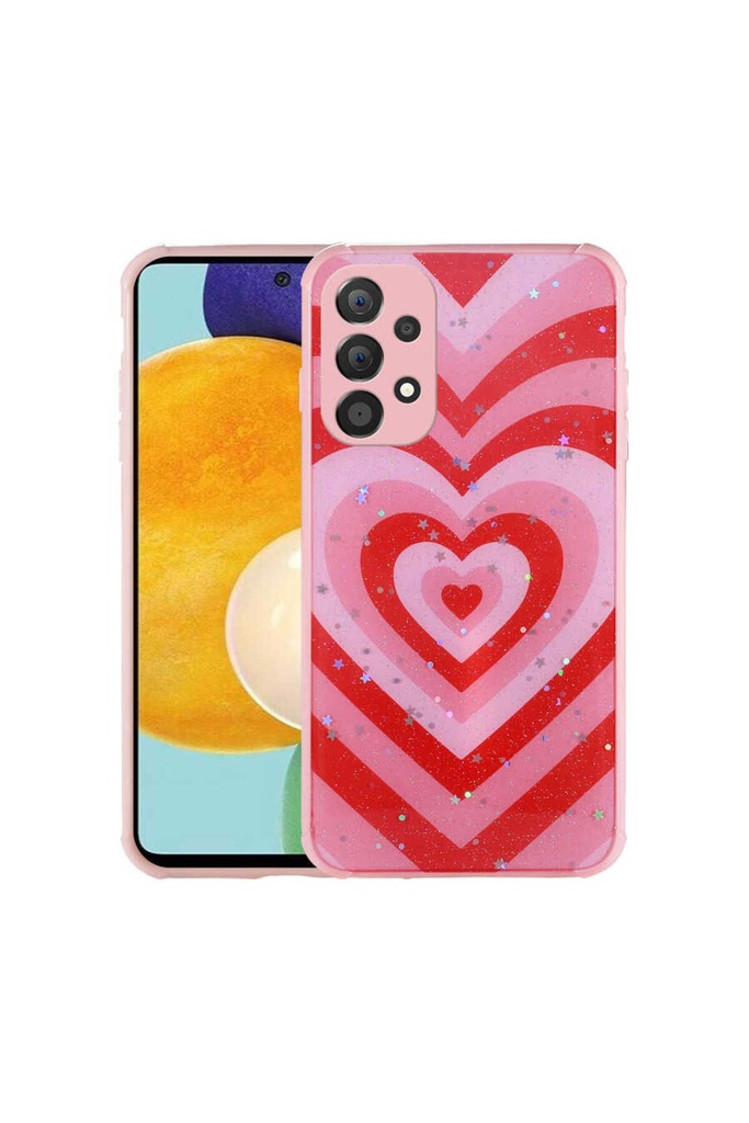 [RNZ-TA75716] Samsung Galaxy A32 4G Uyumlu Kılıf Simli Desenli Kamera Korumalı Parlak Zore Popy Kapak (Kalp)