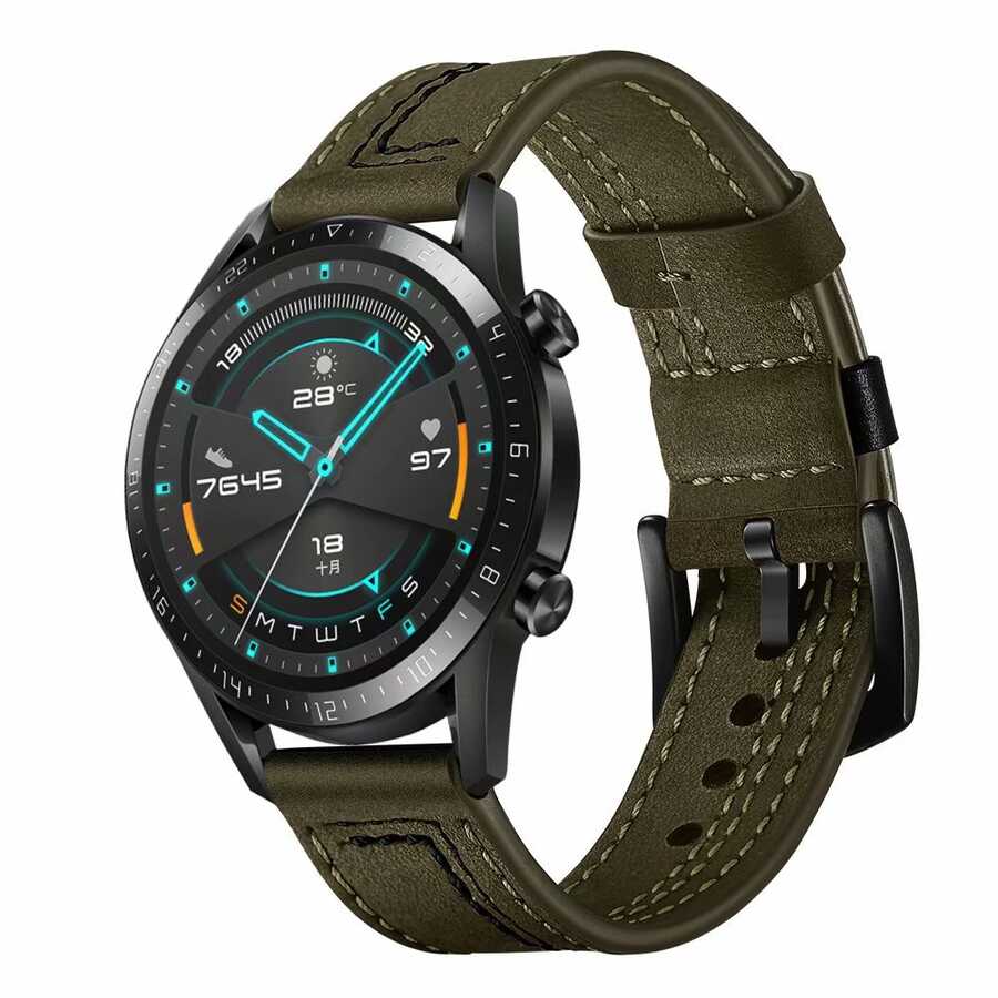 Huawei Watch GT 3 46mm Uyumlu Kordon Deri Dikişli Luxury KRD-19 Kayış