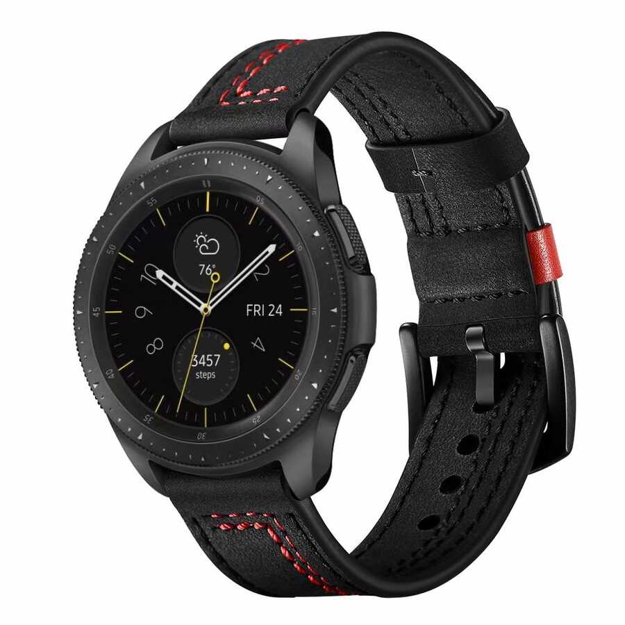 [RNZ-TA66444] Huawei Watch GT 3 42mm Uyumlu Kordon Deri Dikişli Luxury KRD-19 Kayış (Siyah)