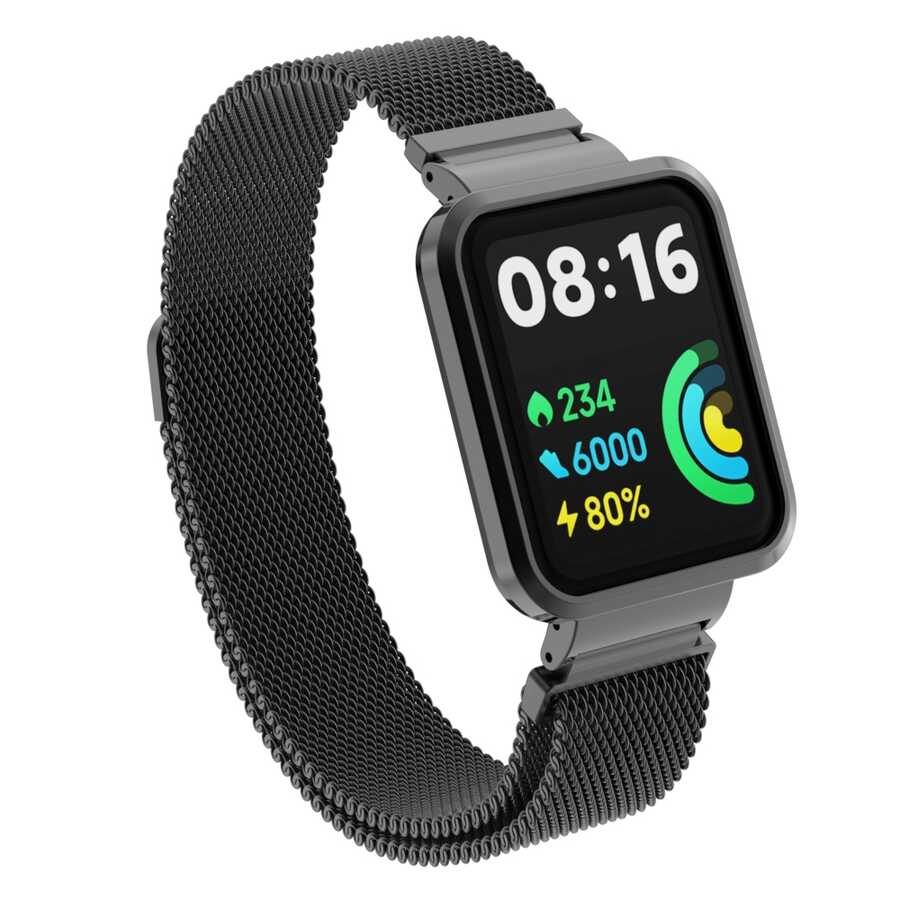 [RNZ-TA76166] Xiaomi Redmi Watch 2 Lite Uyumlu Kordon Hasır Metal Mıknatıslı Zore KRD-58 Kayış (Siyah)