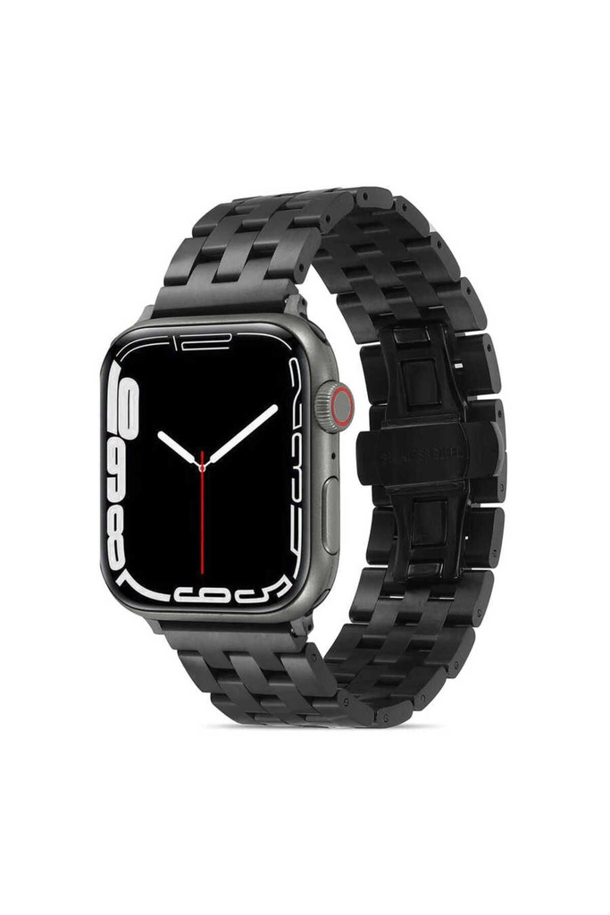 [RNZ-TA68689] Apple Watch 42mm Uyumlu Kordon Metal Geçmeli Paslanmaz KRD-20 Kayış (Siyah)