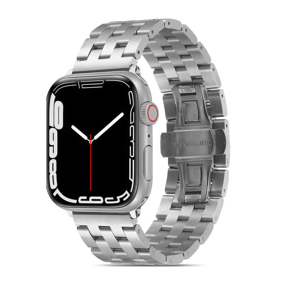Apple Watch 44mm Uyumlu Kordon Metal Geçmeli Paslanmaz KRD-20 Kayış