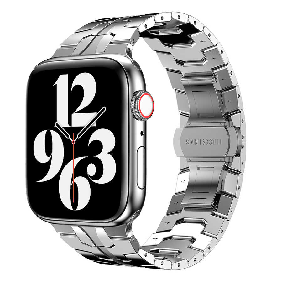 Apple Watch 44mm Uyumlu Kordon Paslanmaz Çelik Luxury Zore KRD-63 Metal Kayış