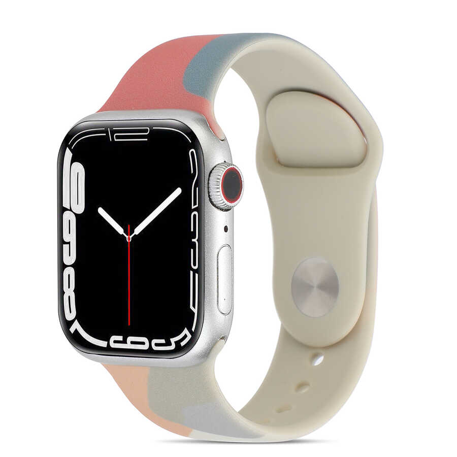 Apple Watch 7 41mm Uyumlu Kordon Silikon Renkli Tasarım Yumuşak Spor KRD-62 Kayış