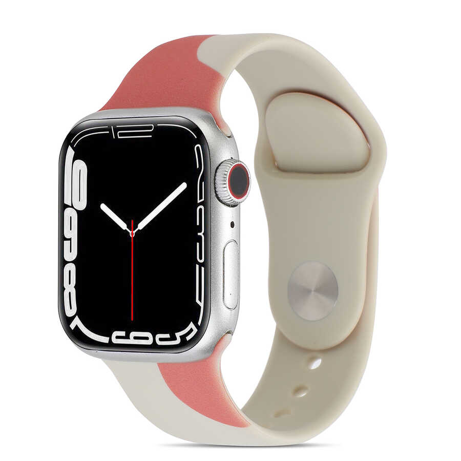 Apple Watch 7 41mm Uyumlu Kordon Silikon Renkli Tasarım Yumuşak Spor KRD-62 Kayış