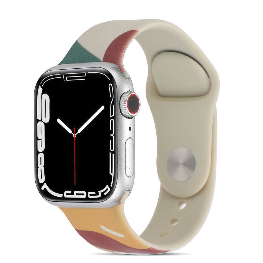 Apple Watch 7 45mm Uyumlu Kordon Silikon Renkli Tasarım Yumuşak Spor KRD-62 Kayış