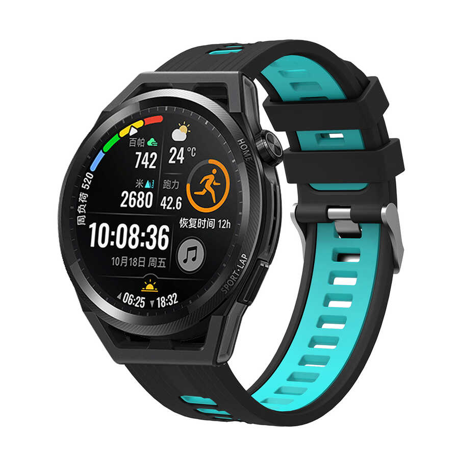 Huawei GT2 46mm 22mm Uyumlu Kordon Silikon Çift Renkli Sportif KRD-55 Kayış