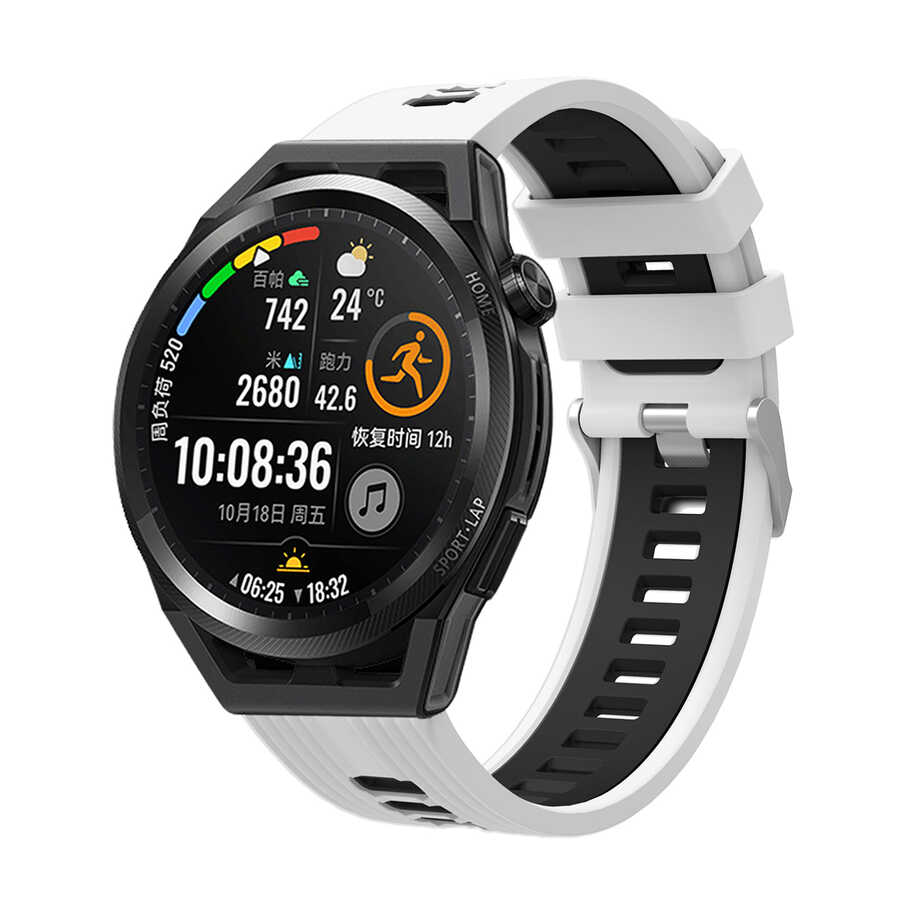 Huawei GT2 42mm Uyumlu Kordon Silikon Çift Renkli Sportif KRD-55 Kayış