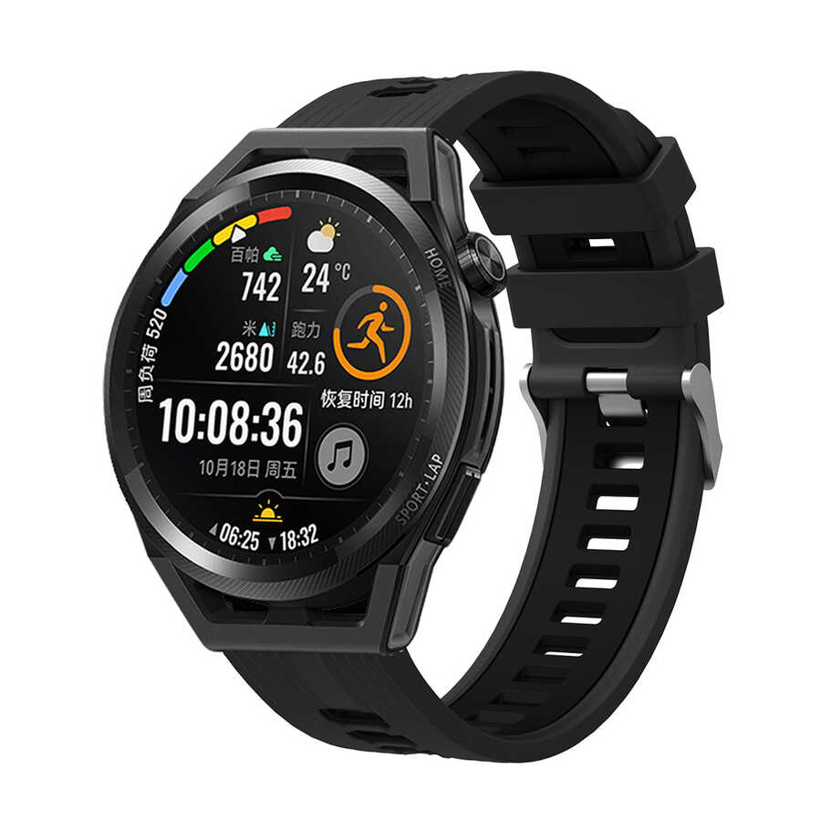[RNZ-TA69164] Huawei GT2 42mm Uyumlu Kordon Silikon Çift Renkli Sportif KRD-55 Kayış (Siyah)